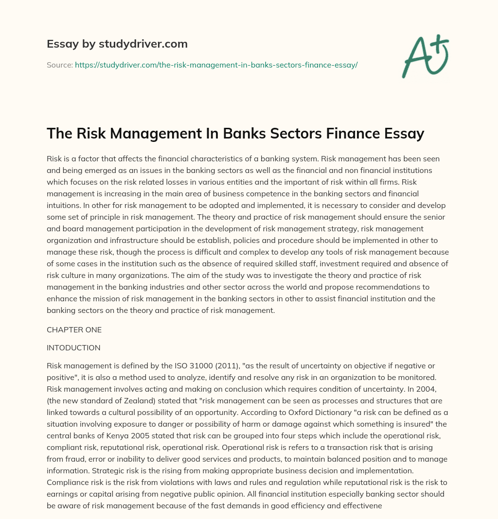 The Risk Management in Banks Sectors Finance Essay essay