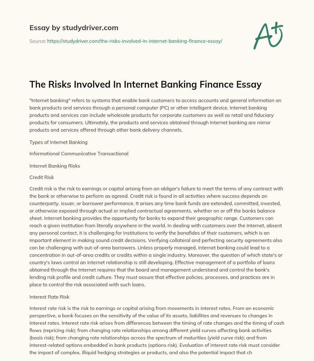 The Risks Involved in Internet Banking Finance Essay essay