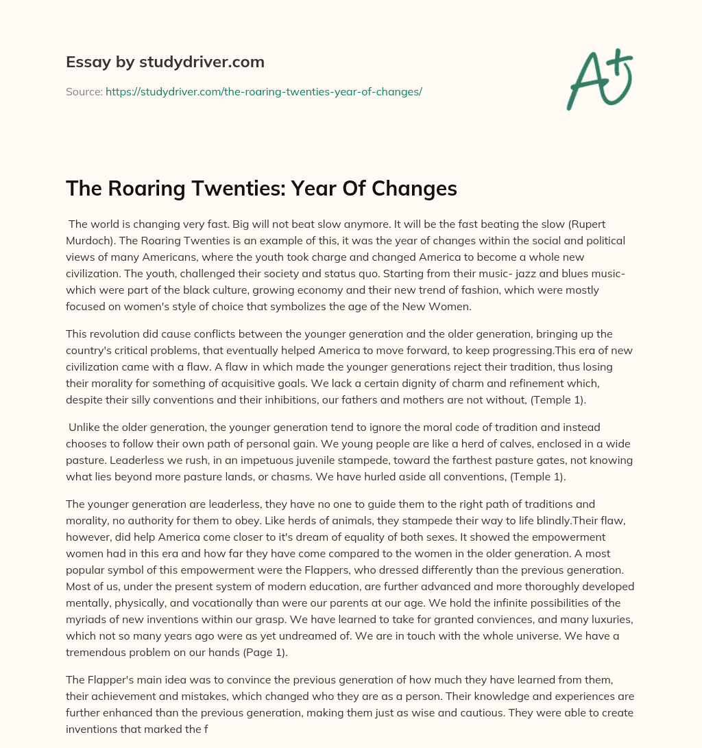 The Roaring Twenties: Year of Changes essay