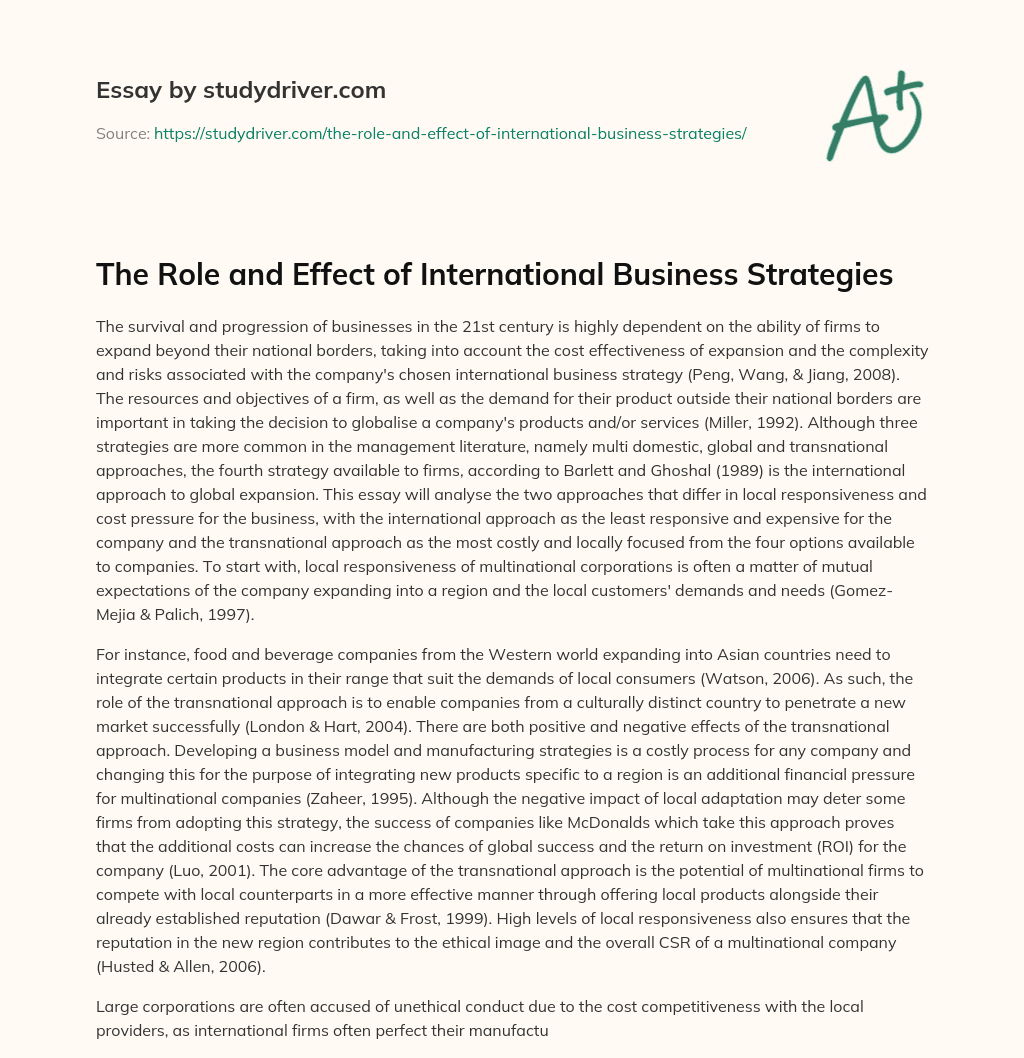 The Role and Effect of International Business Strategies essay