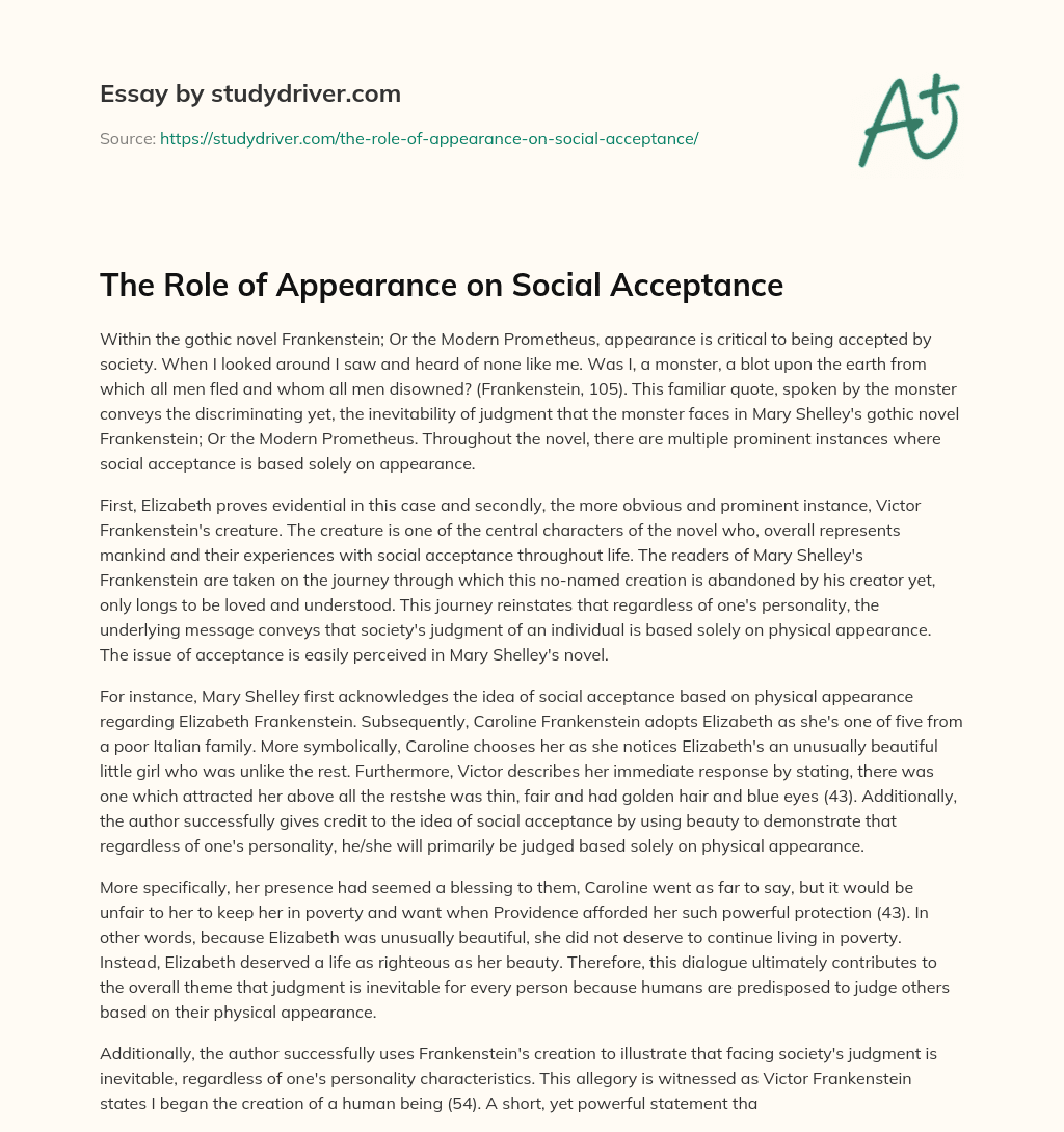 The Role of Appearance on Social Acceptance essay