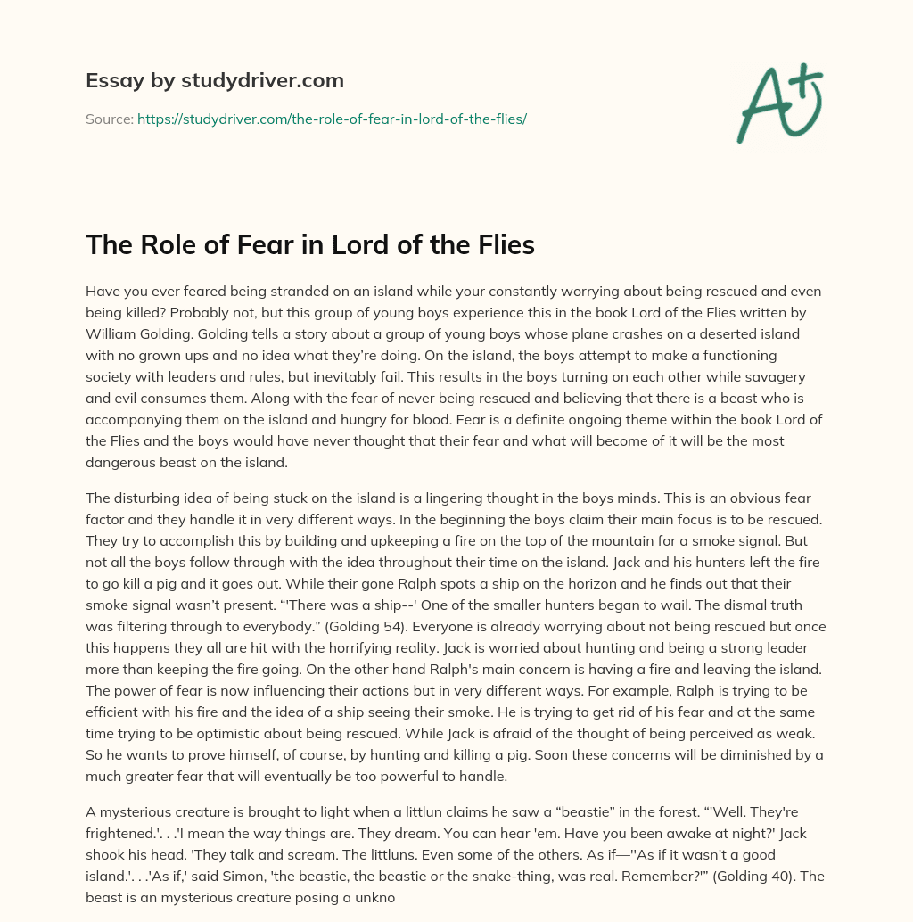 The Role of Fear in Lord of the Flies essay