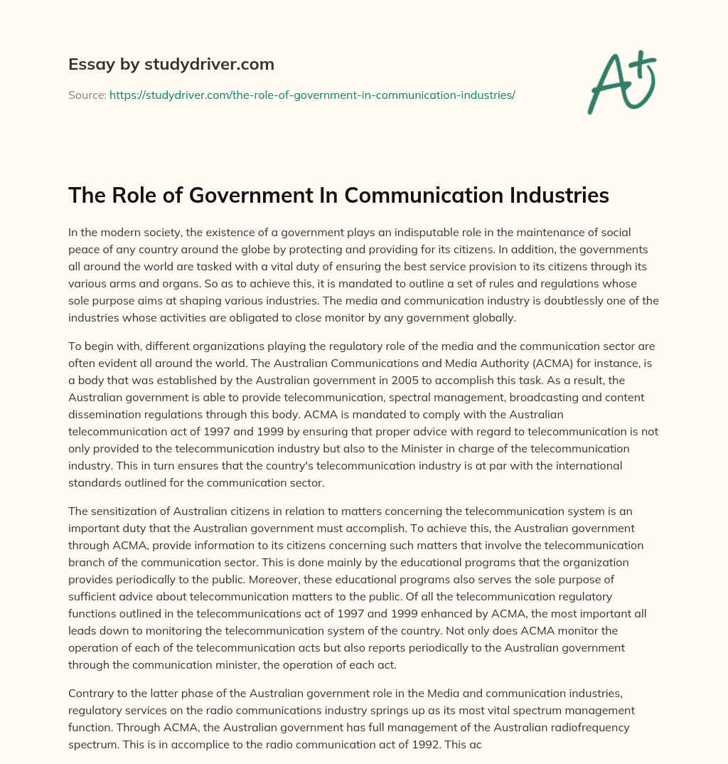 The Role of Government in Communication Industries essay
