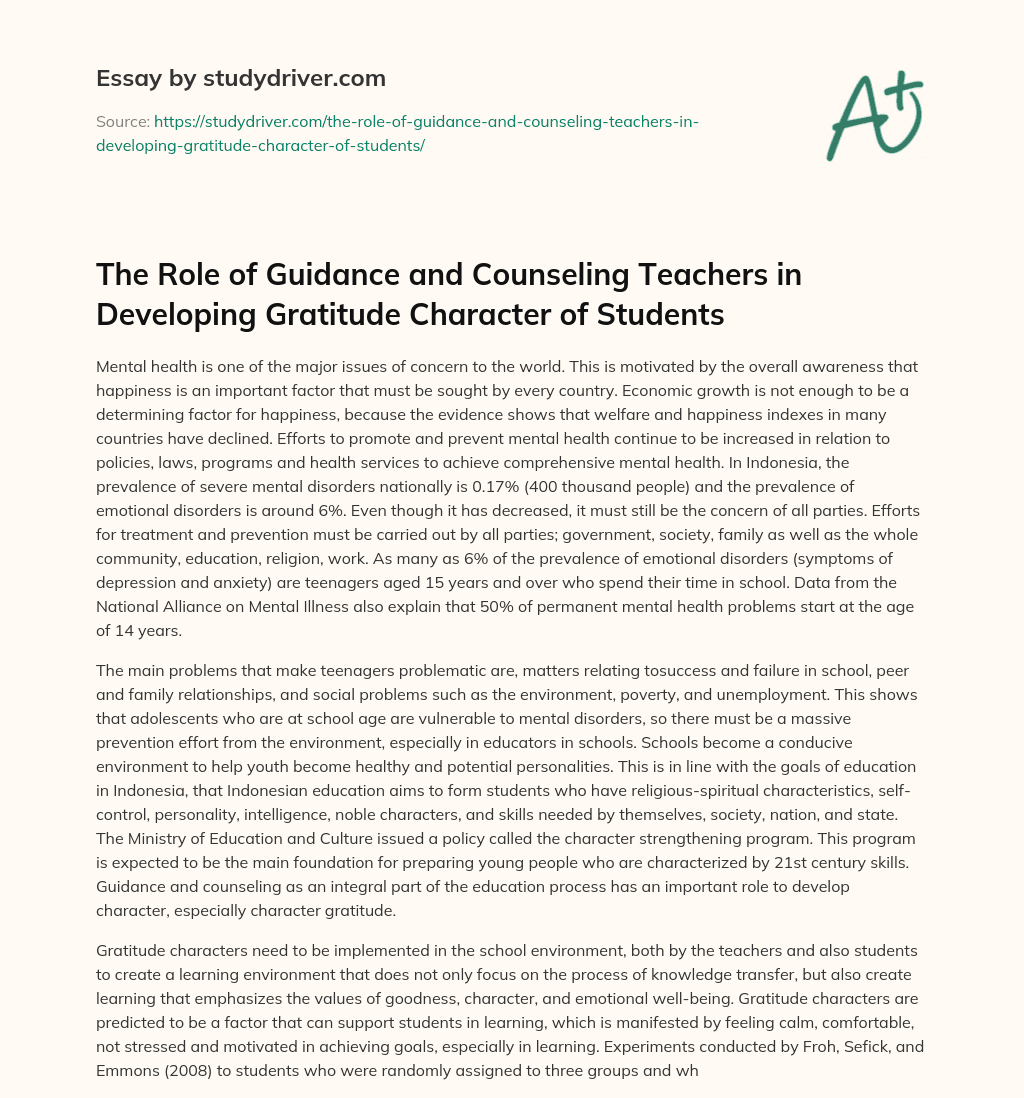The Role of Guidance and Counseling Teachers in Developing Gratitude Character of Students essay