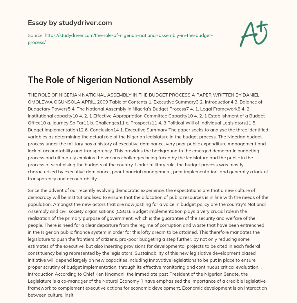 The Role of Nigerian National Assembly essay