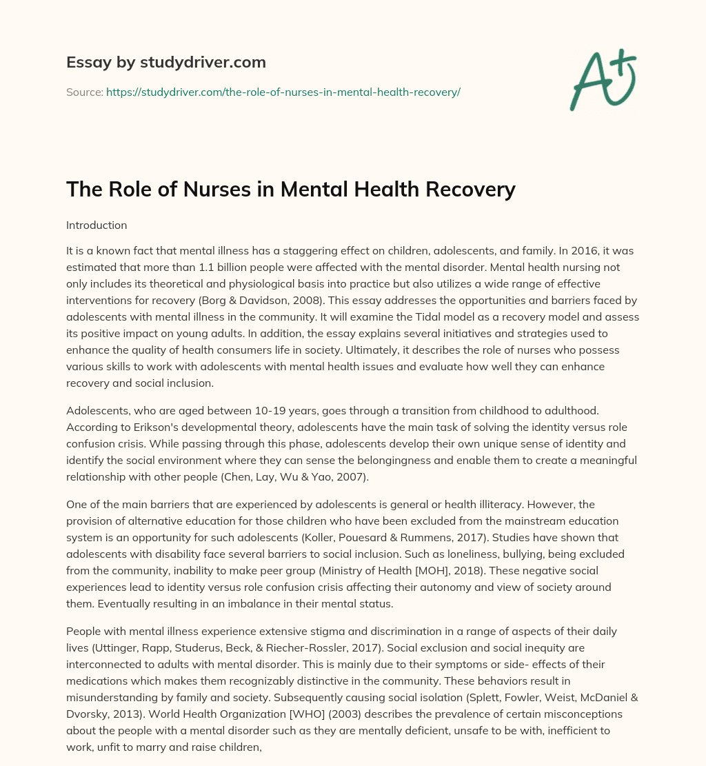 The Role of Nurses in Mental Health Recovery essay