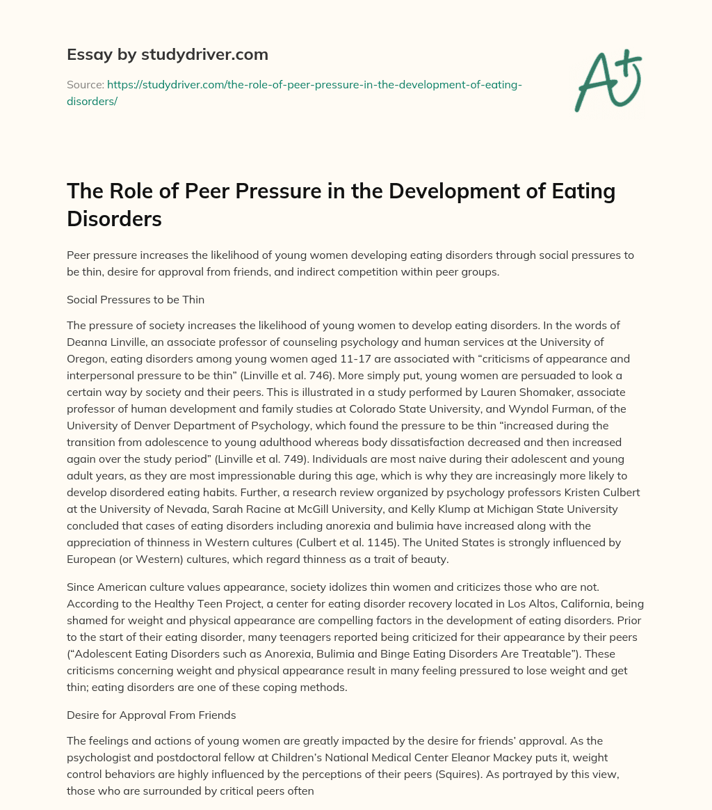 The Role of Peer Pressure in the Development of Eating Disorders essay