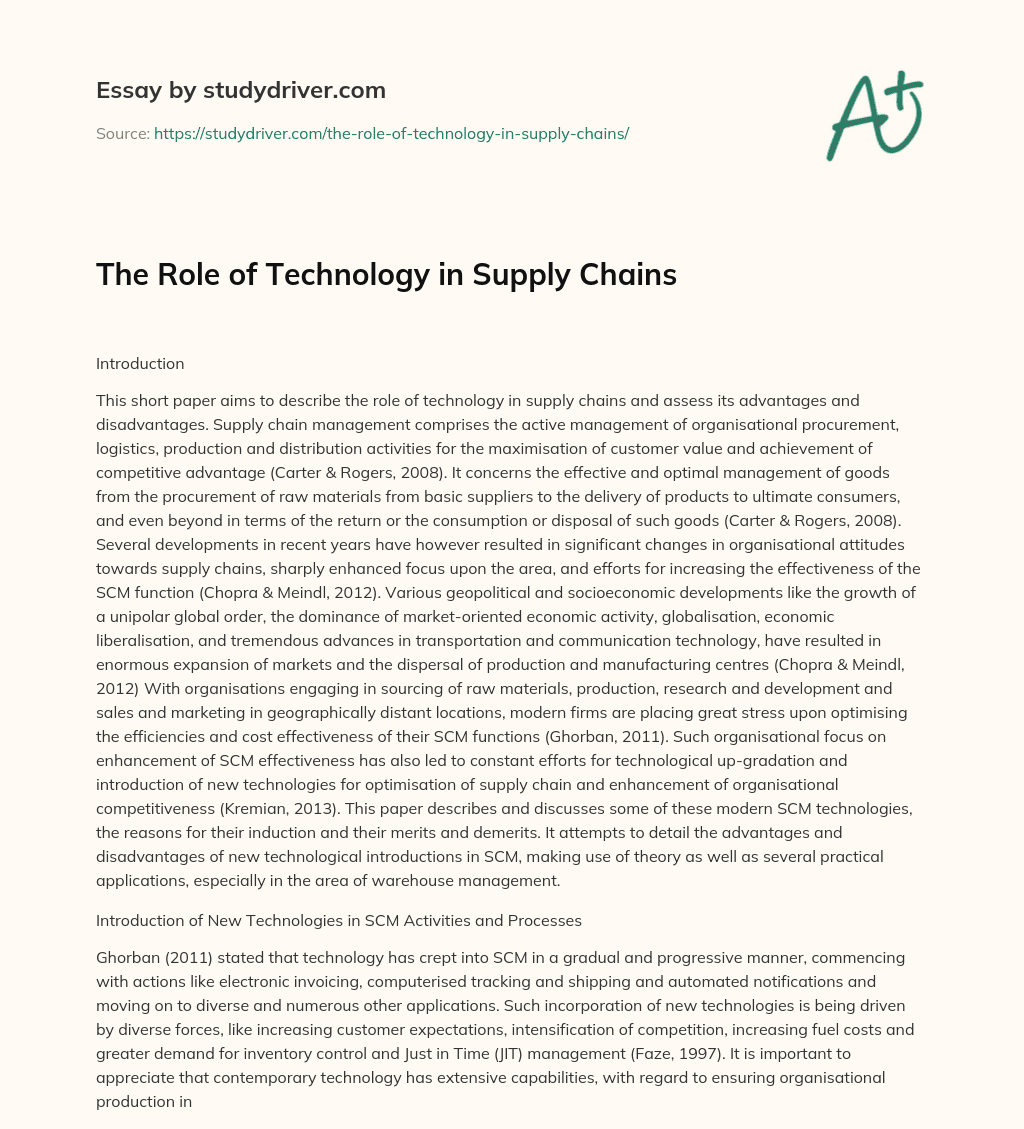 The Role of Technology in Supply Chains essay