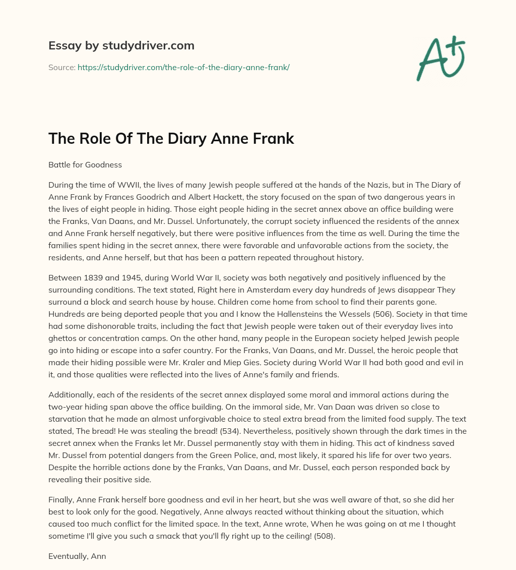 The Role of the Diary Anne Frank essay