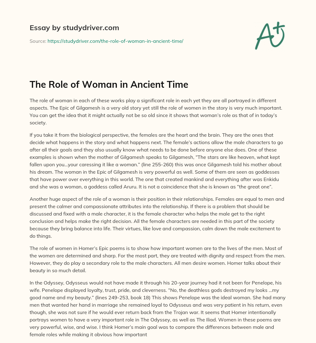 The Role of Woman in Ancient Time essay