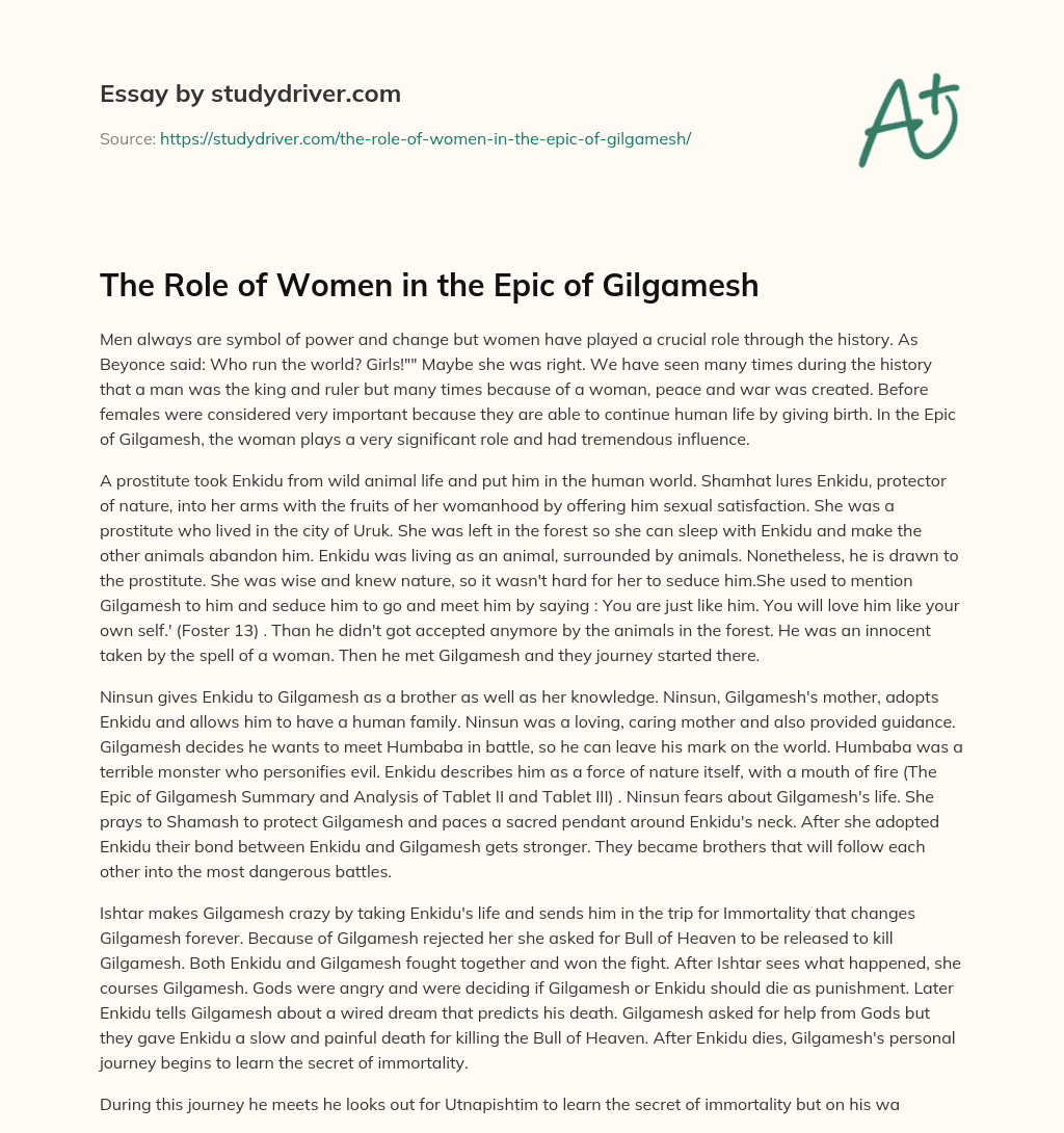 The Role of Women in the Epic of Gilgamesh essay