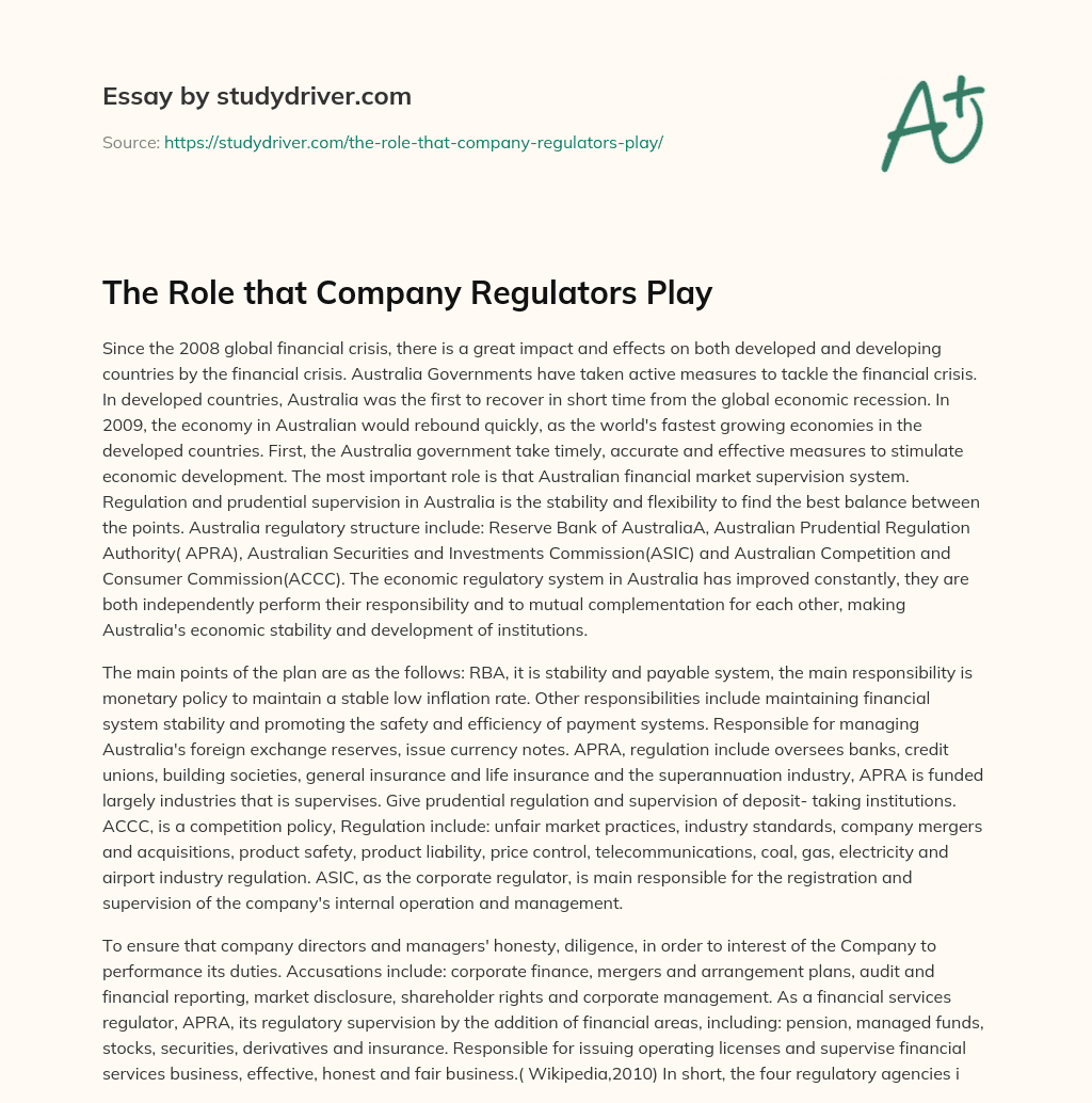 The Role that Company Regulators Play essay