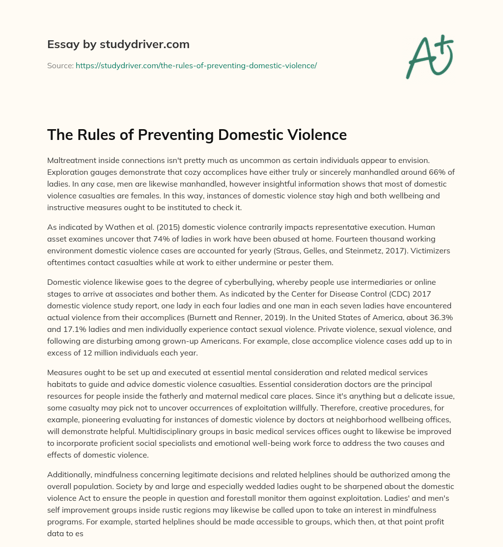 The Rules of Preventing Domestic Violence essay