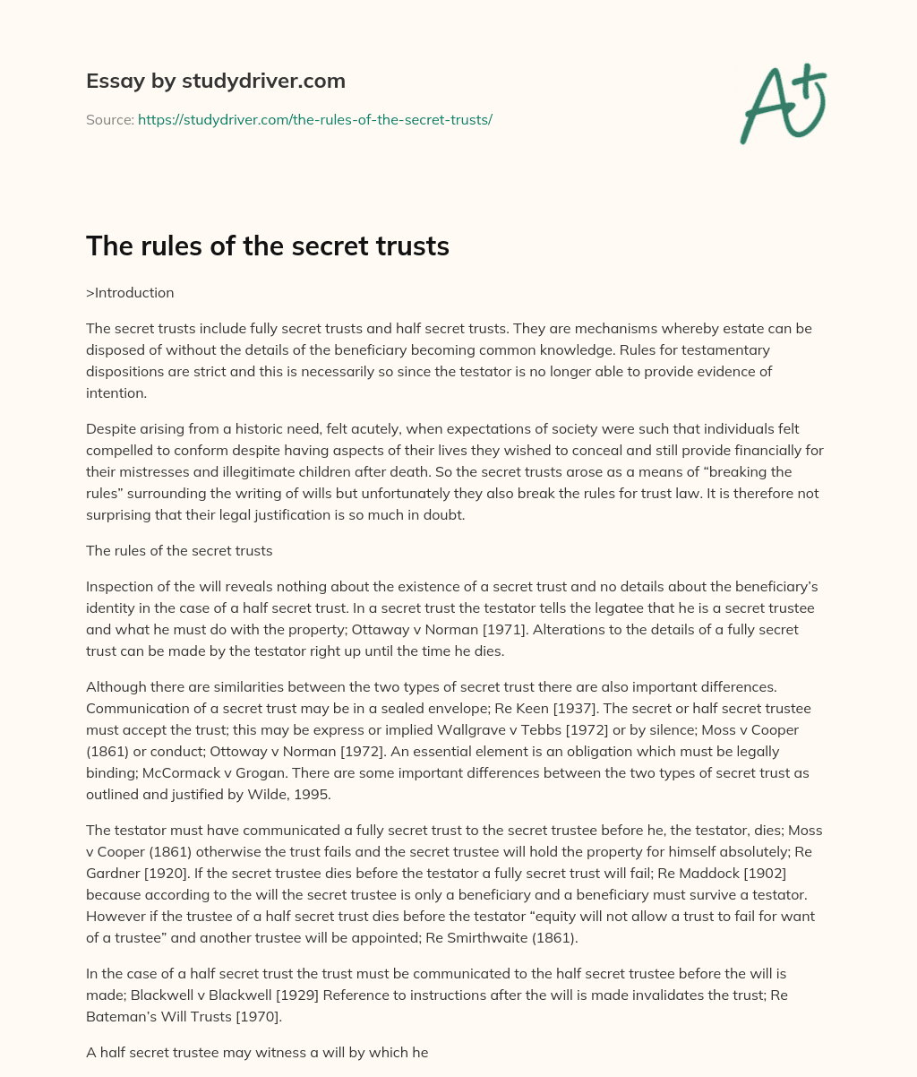 The Rules of the Secret Trusts essay