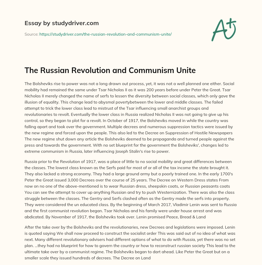 The Russian Revolution and Communism Unite essay