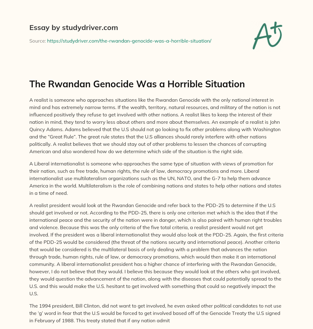 The Rwandan Genocide was a Horrible Situation essay