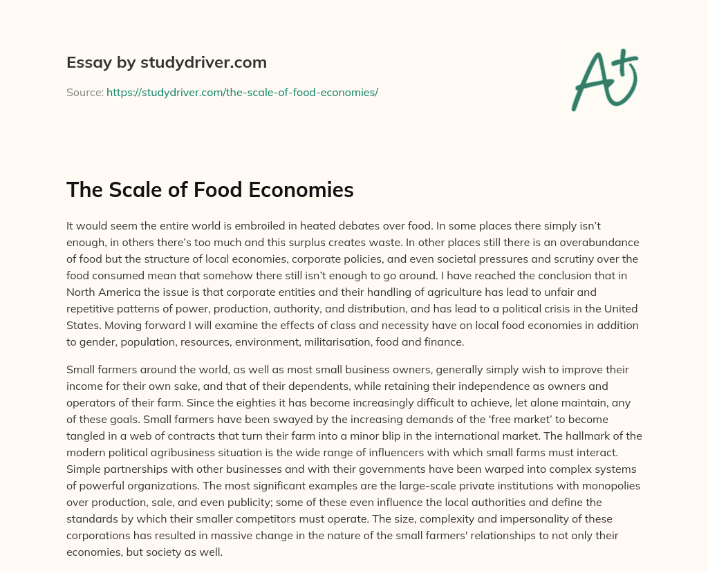 The Scale of Food Economies essay