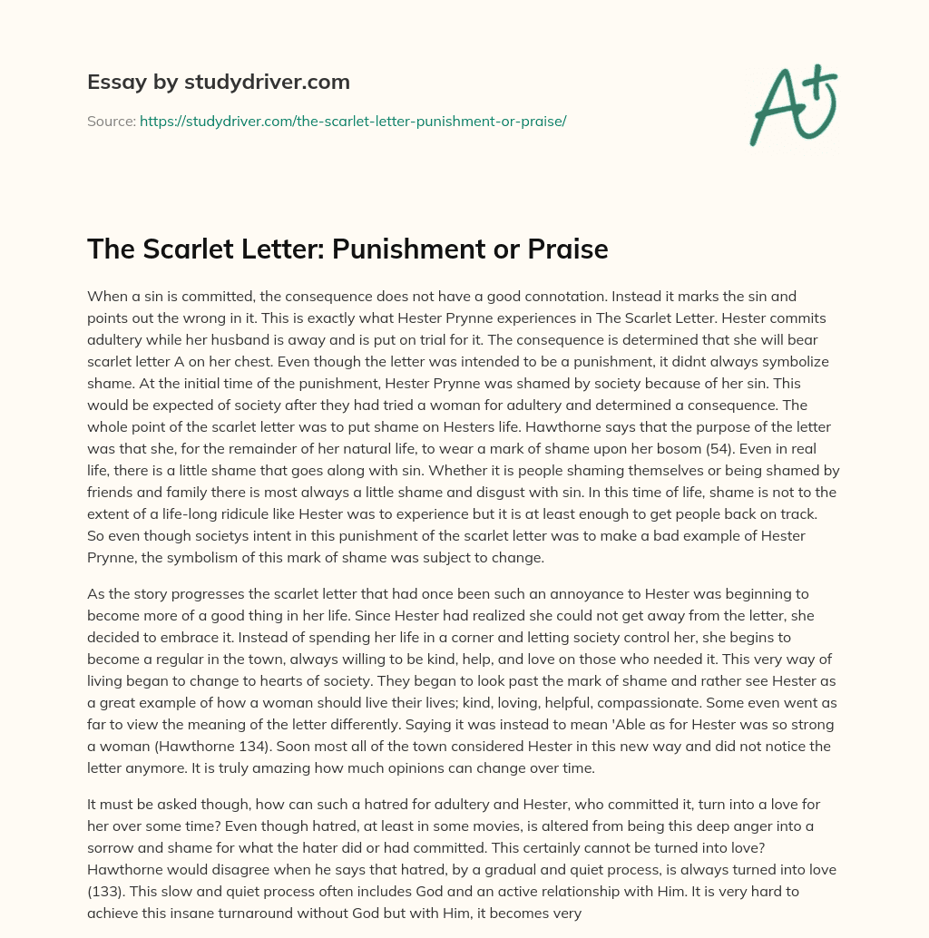 The Scarlet Letter: Punishment or Praise essay