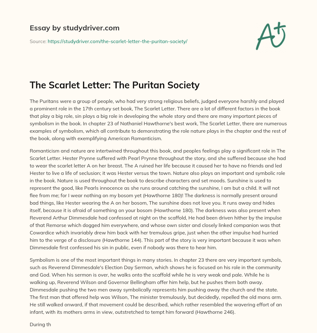 The Scarlet Letter: the Puritan Society essay