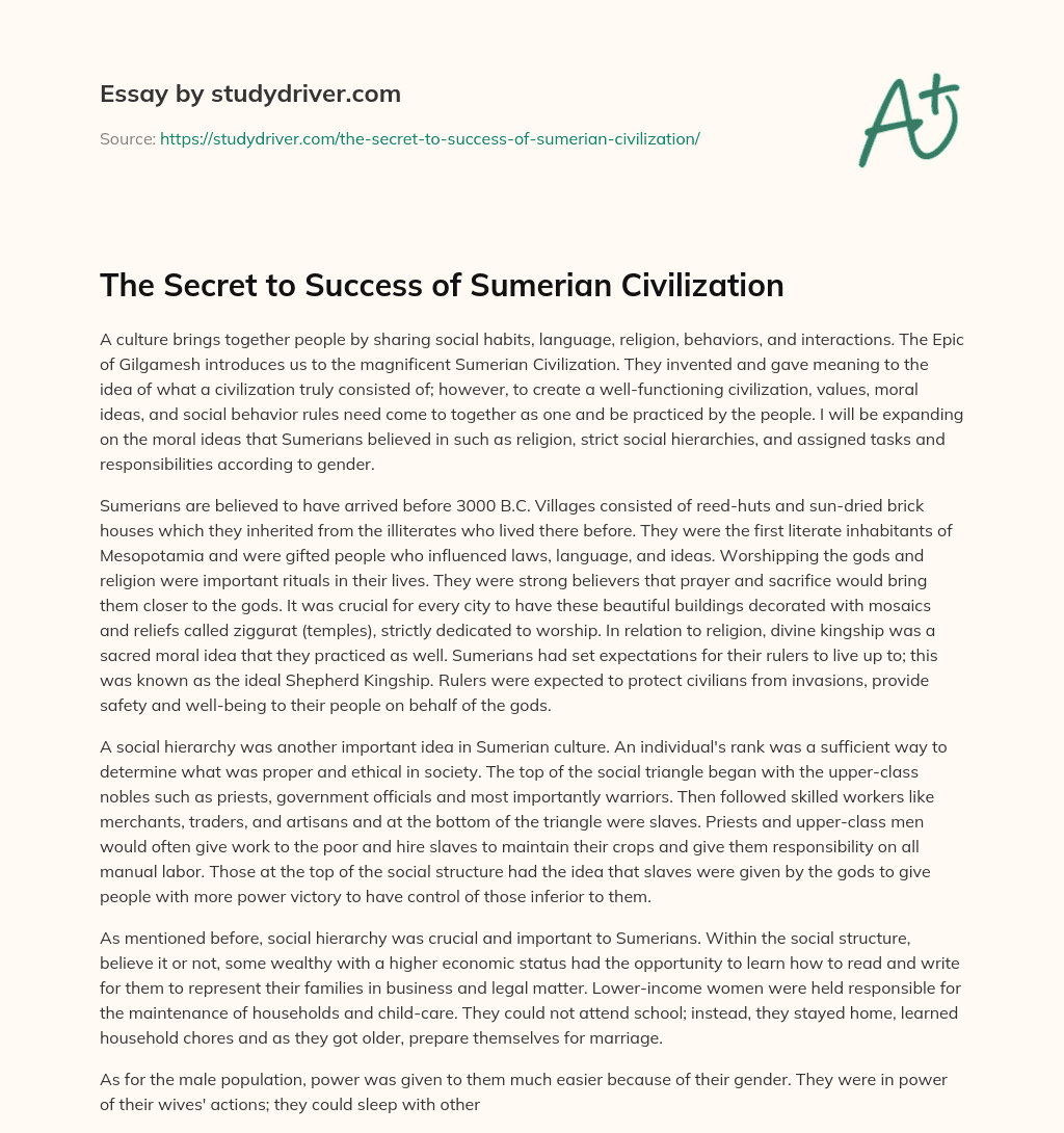 The Secret to Success of Sumerian Civilization essay