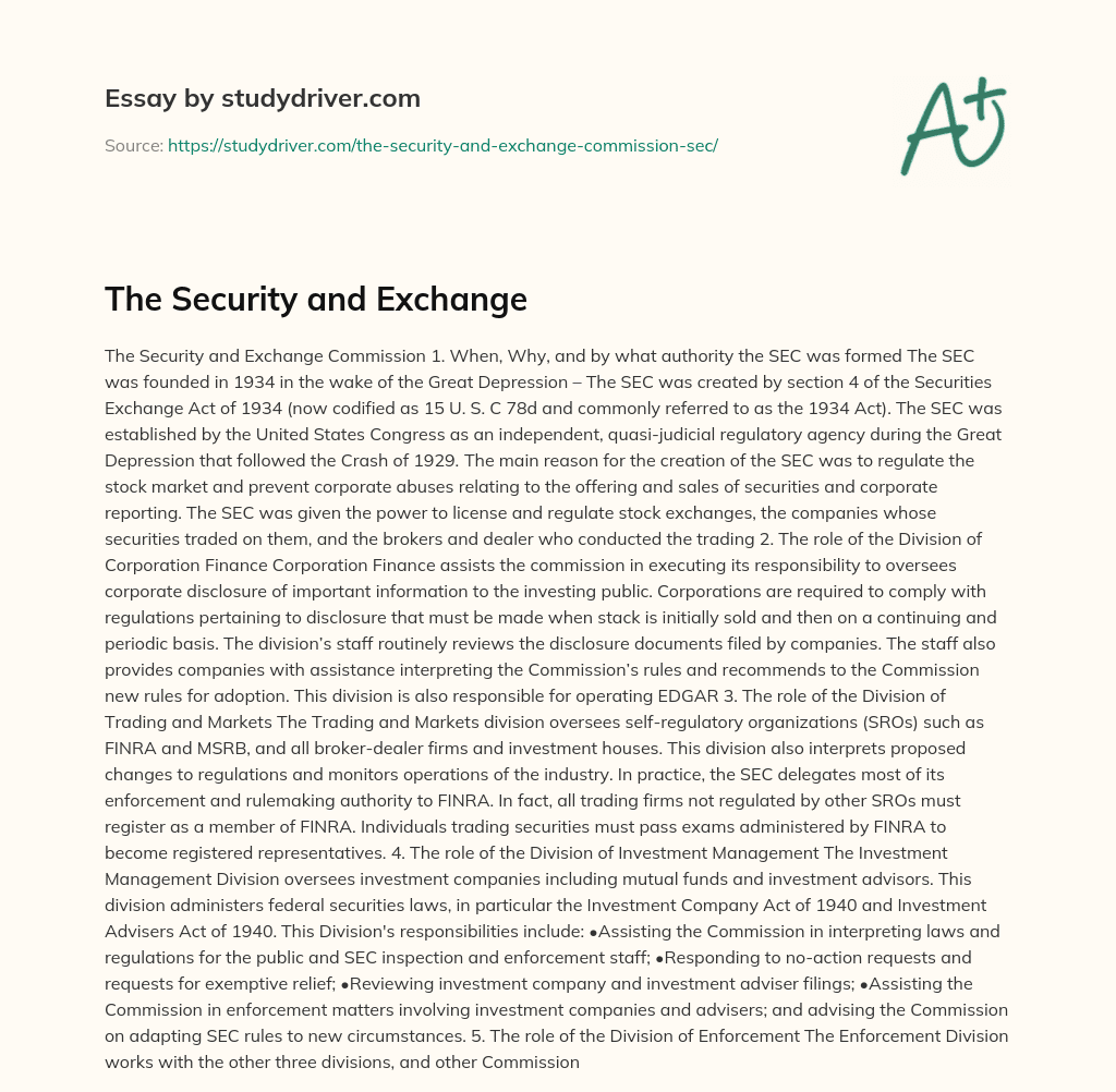 The Security and Exchange essay