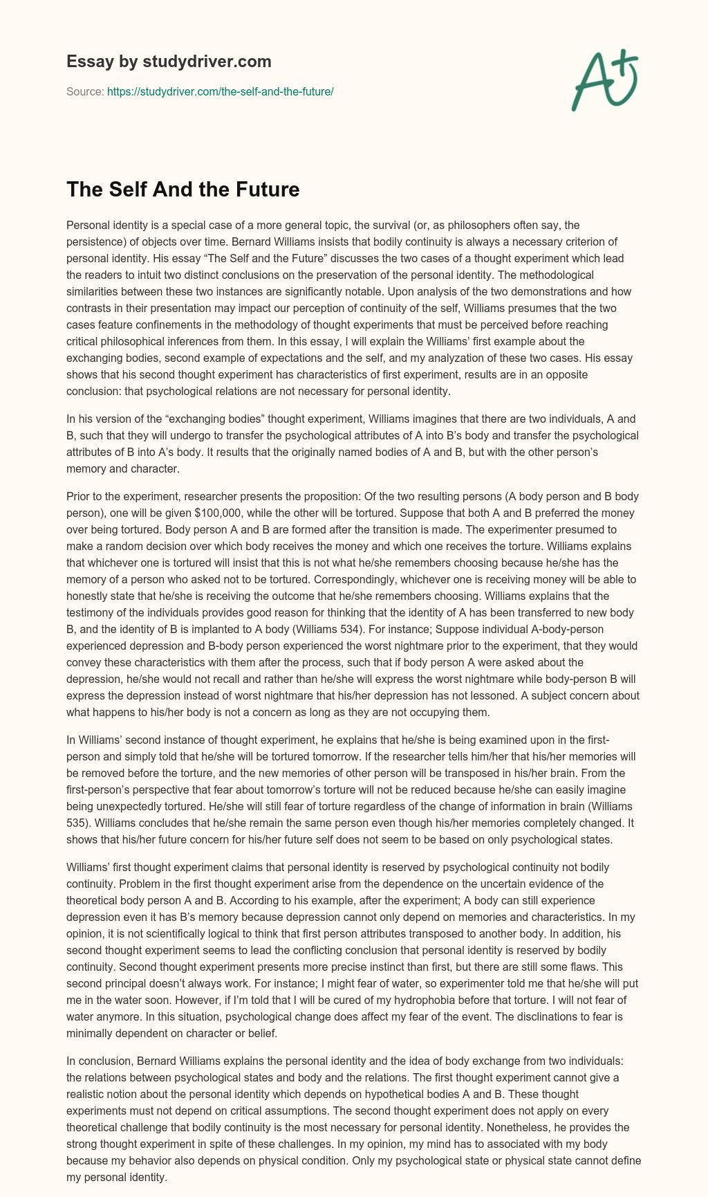 The Self and the Future essay