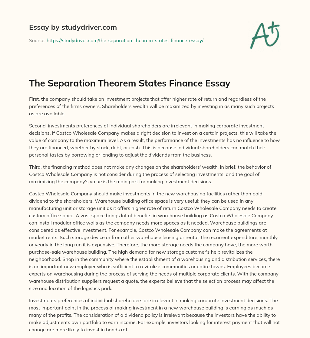 The Separation Theorem States Finance Essay essay