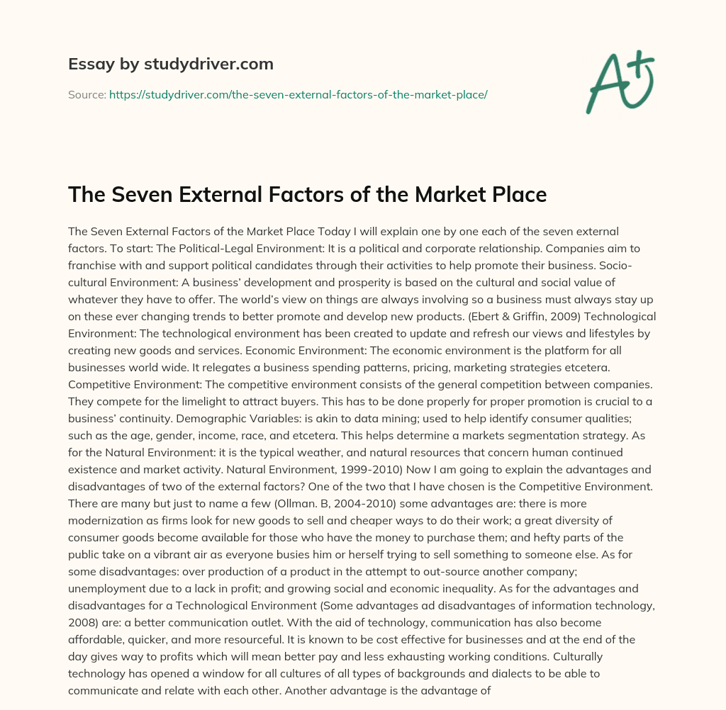 The Seven External Factors of the Market Place essay