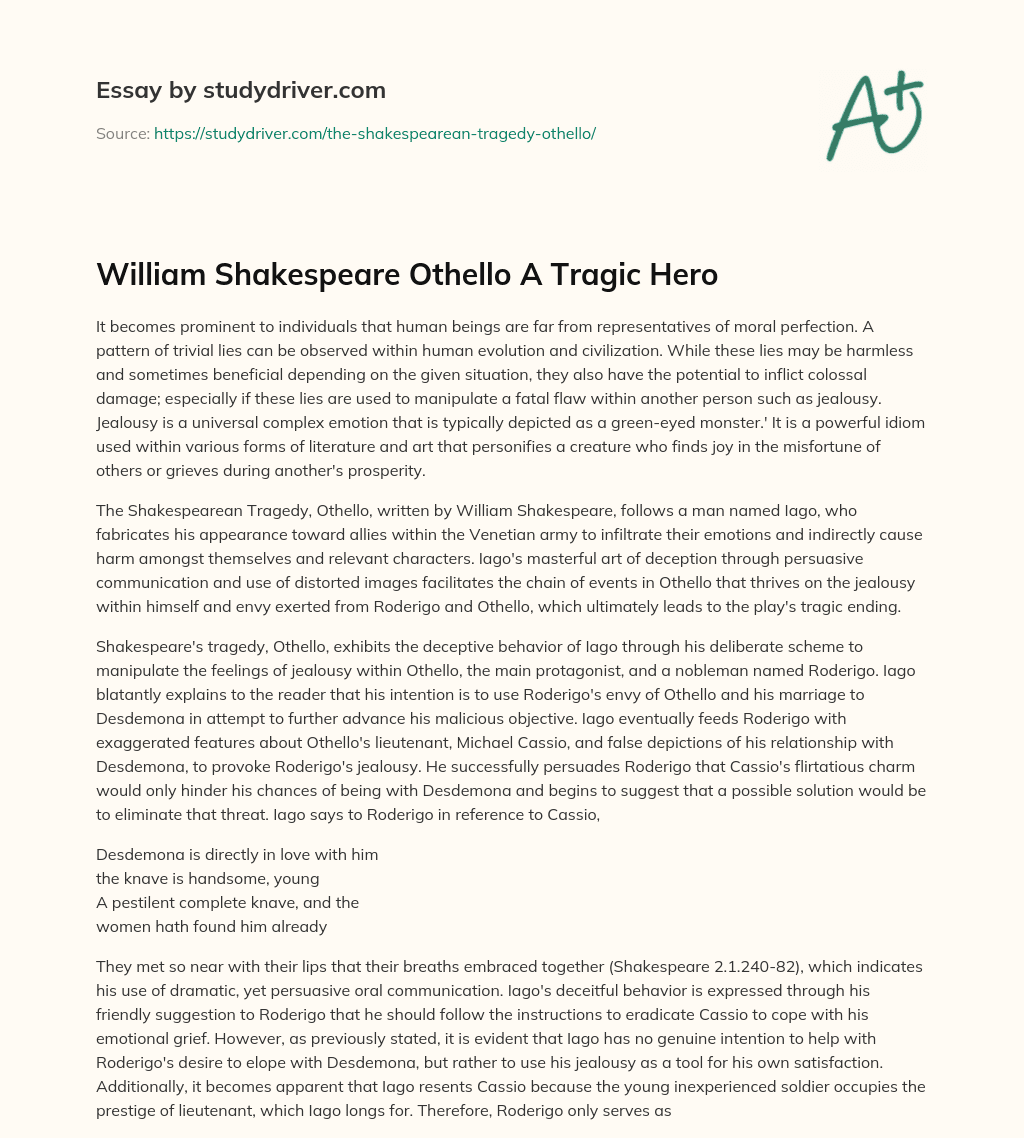 William Shakespeare Othello  a Tragic Hero essay