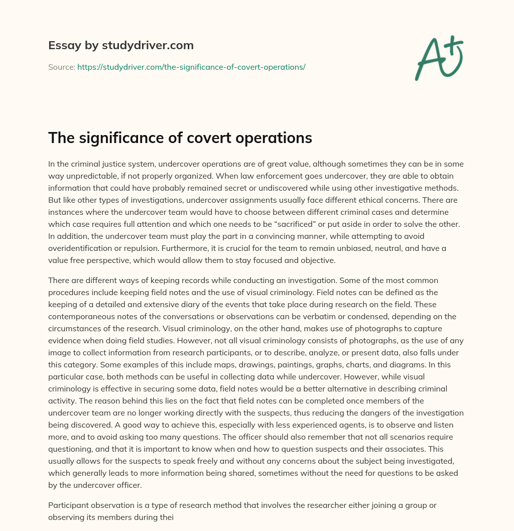 The Significance of Covert Operations essay
