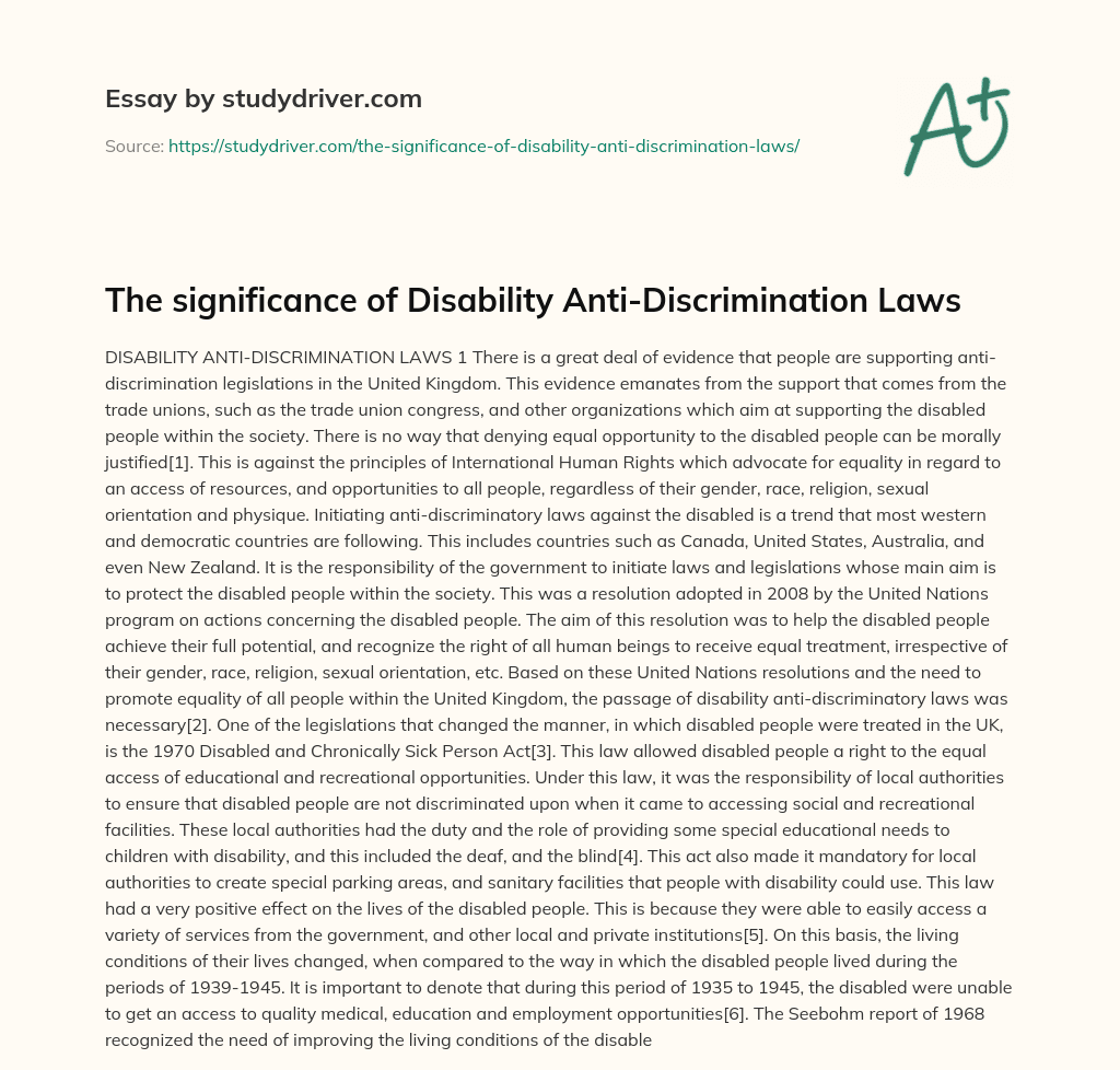 The Significance of Disability Anti-Discrimination Laws essay