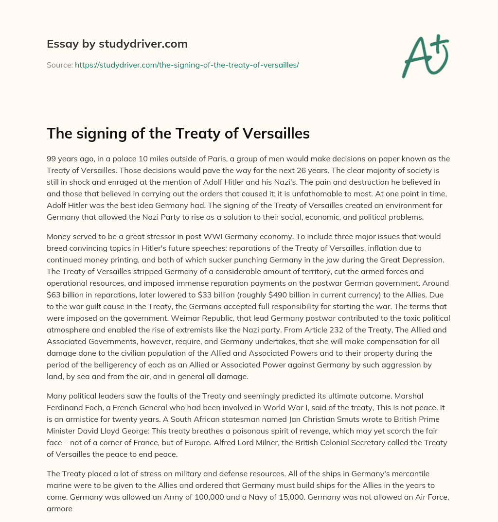 The Signing of the Treaty of Versailles essay