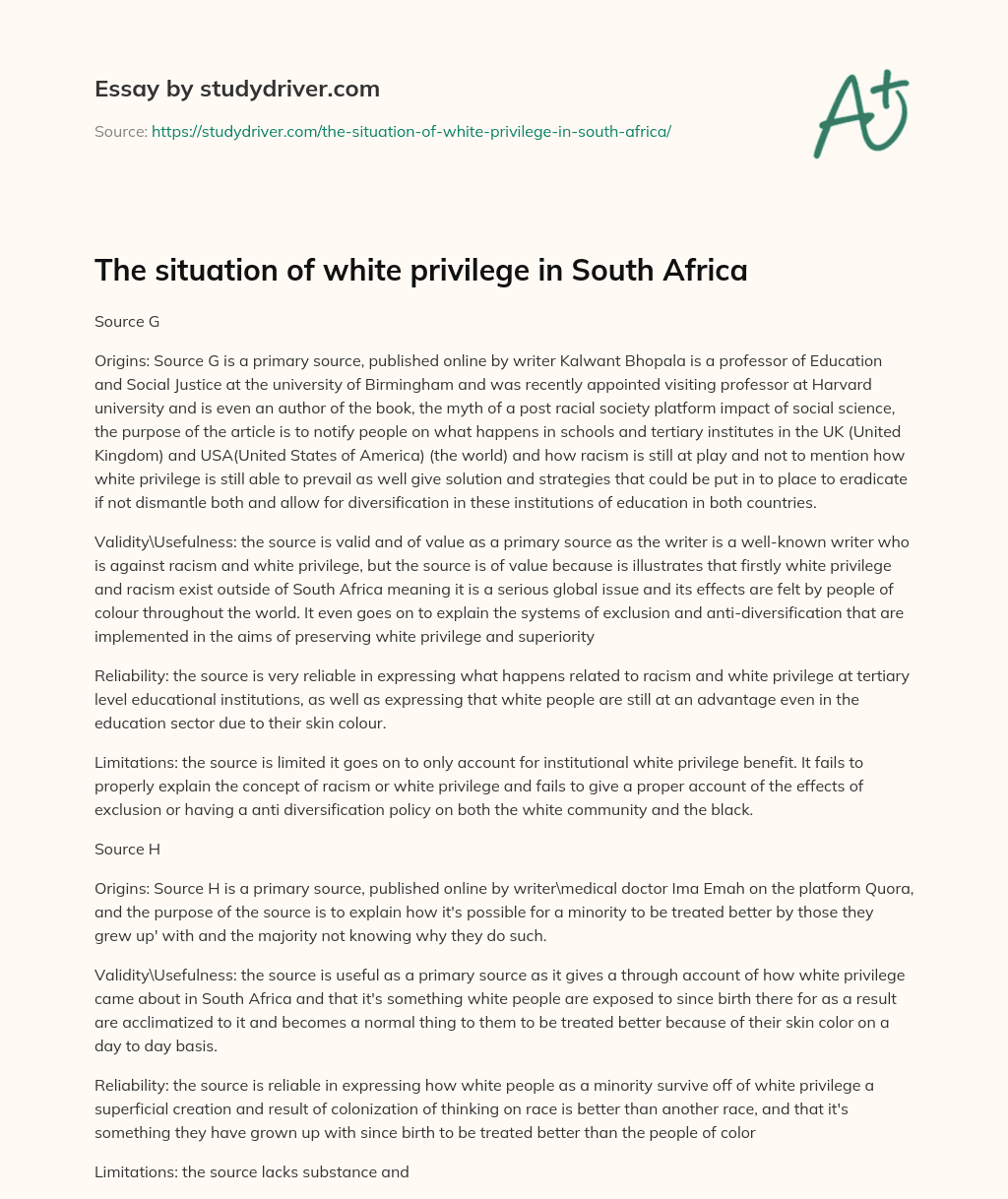 The Situation of White Privilege in South Africa essay