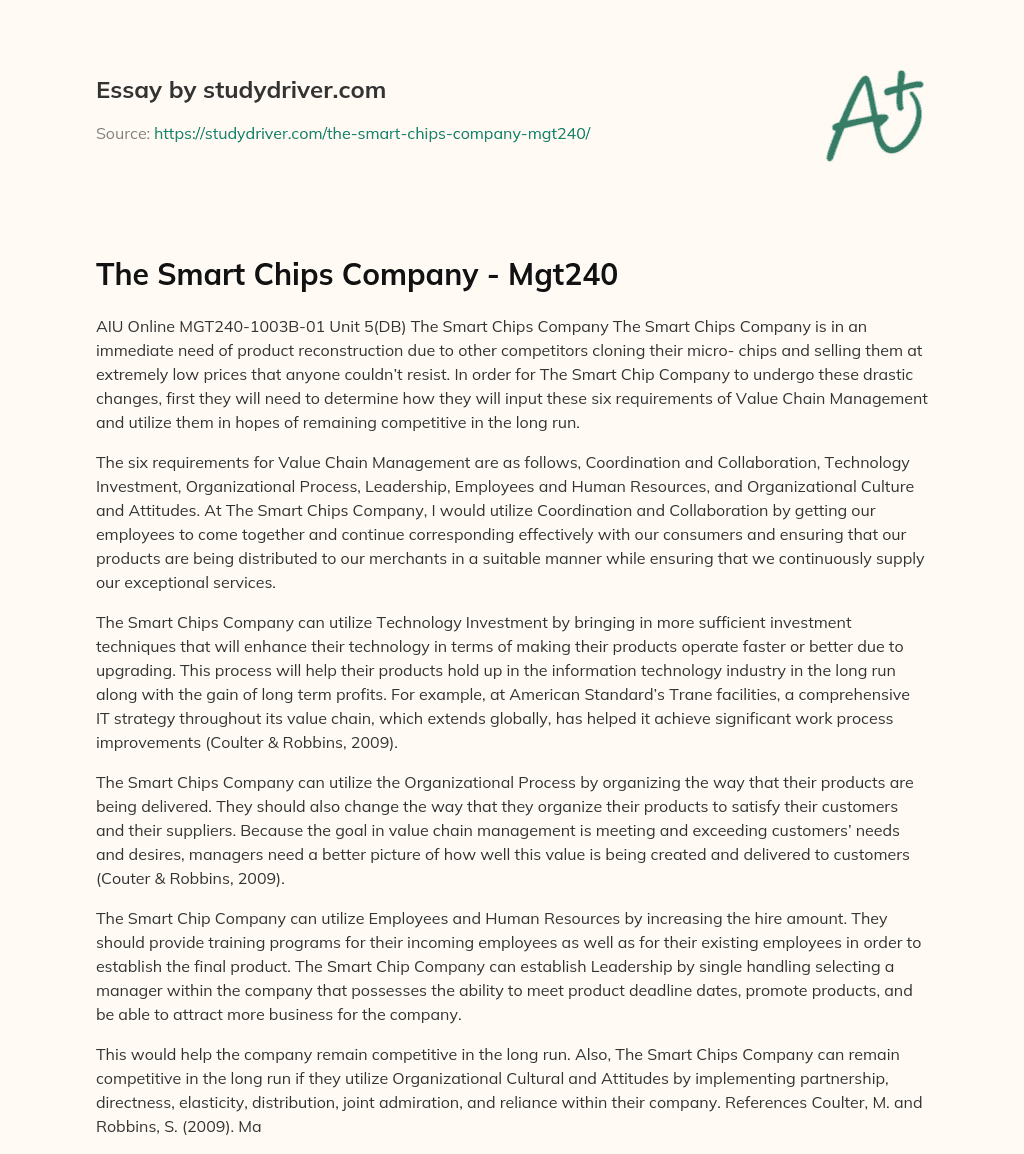 The Smart Chips Company – Mgt240 essay