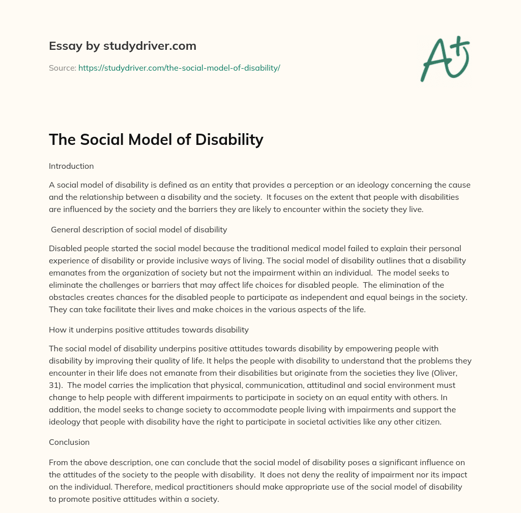 The Social Model of Disability essay