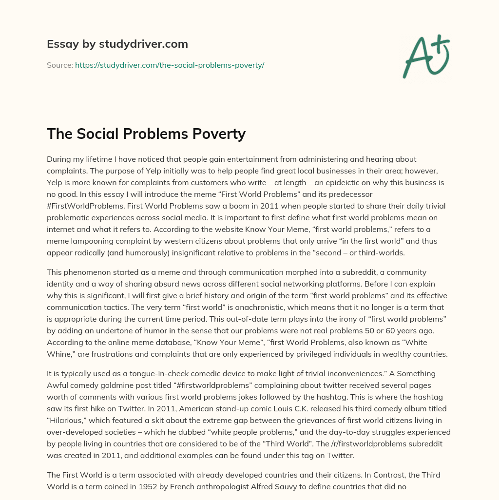 The Social Problems Poverty essay