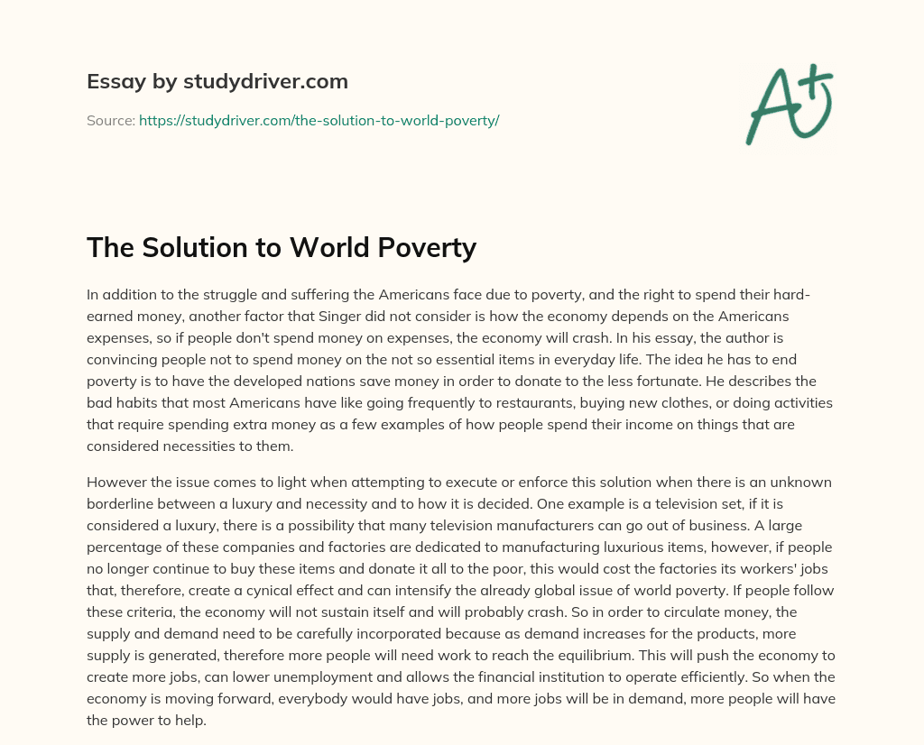 The Solution to World Poverty essay