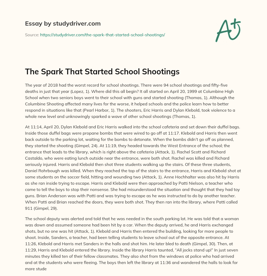 The Spark that Started School Shootings essay