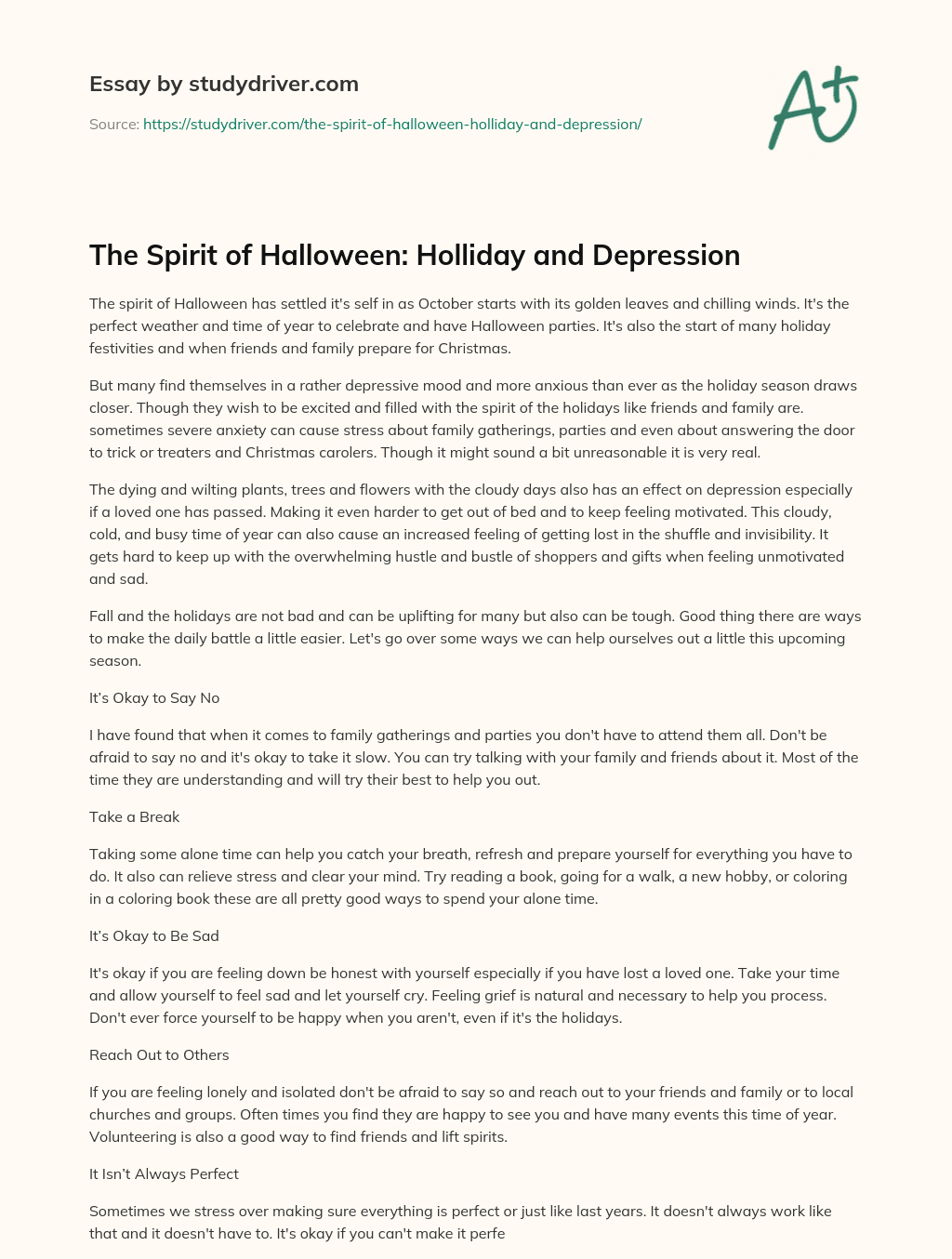The Spirit of Halloween: Holliday and Depression  essay