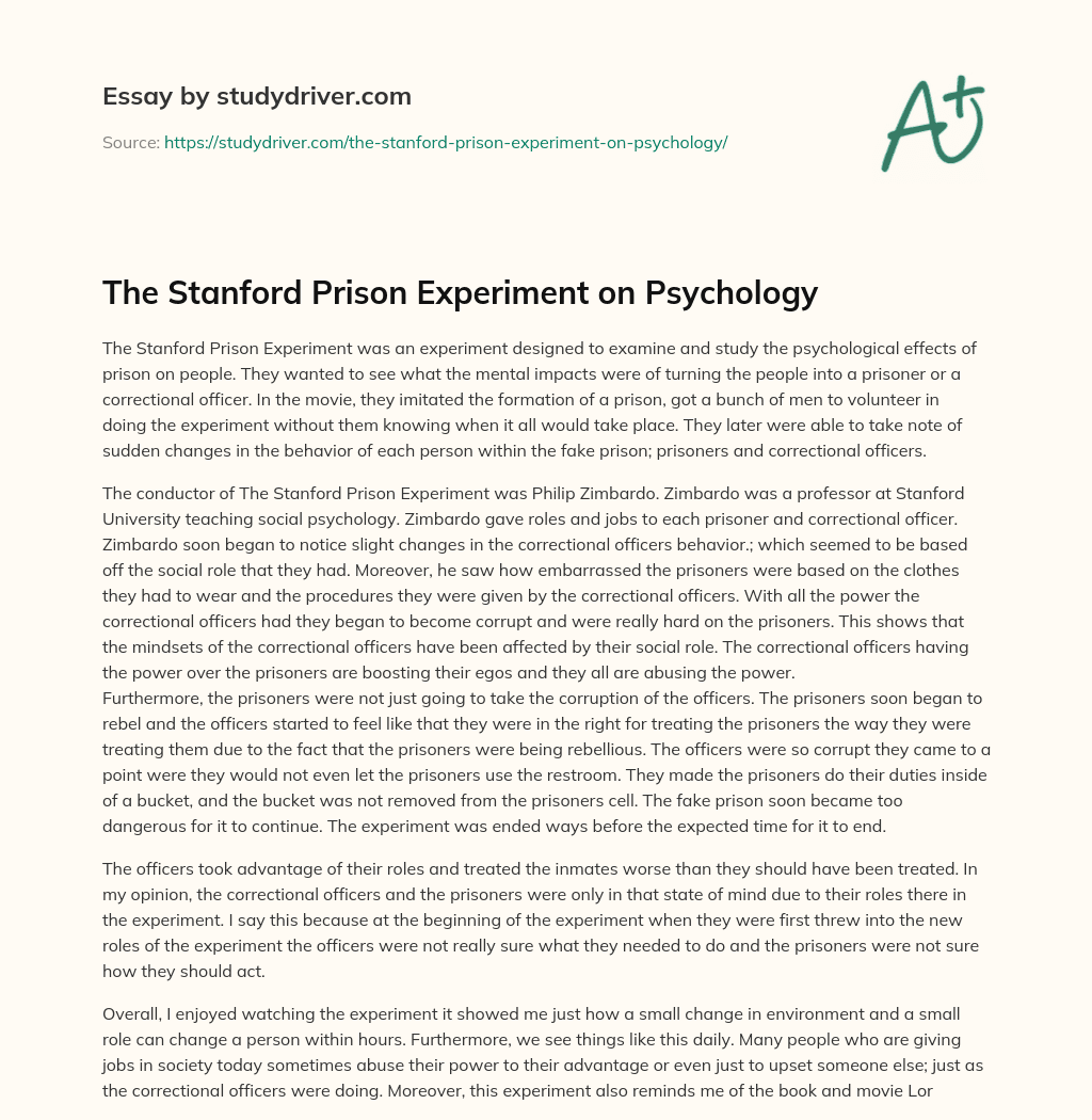 The Stanford Prison Experiment on Psychology essay