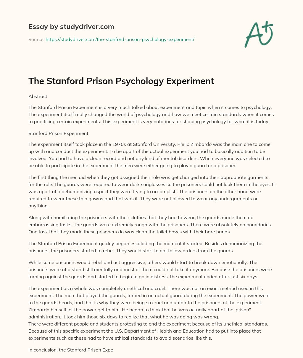 The Stanford Prison Psychology Experiment essay