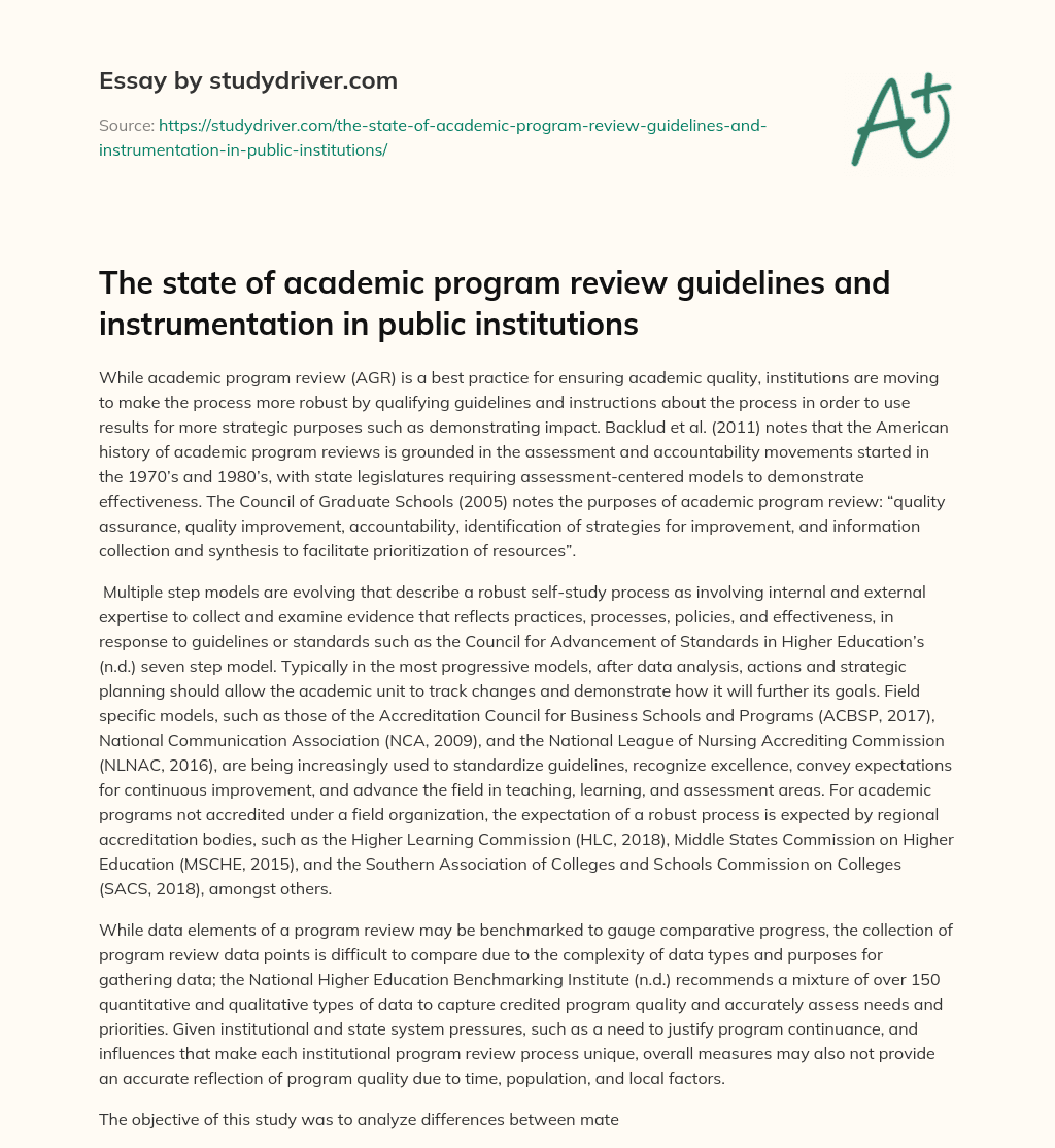 The State of Academic Program Review Guidelines and Instrumentation in Public Institutions essay