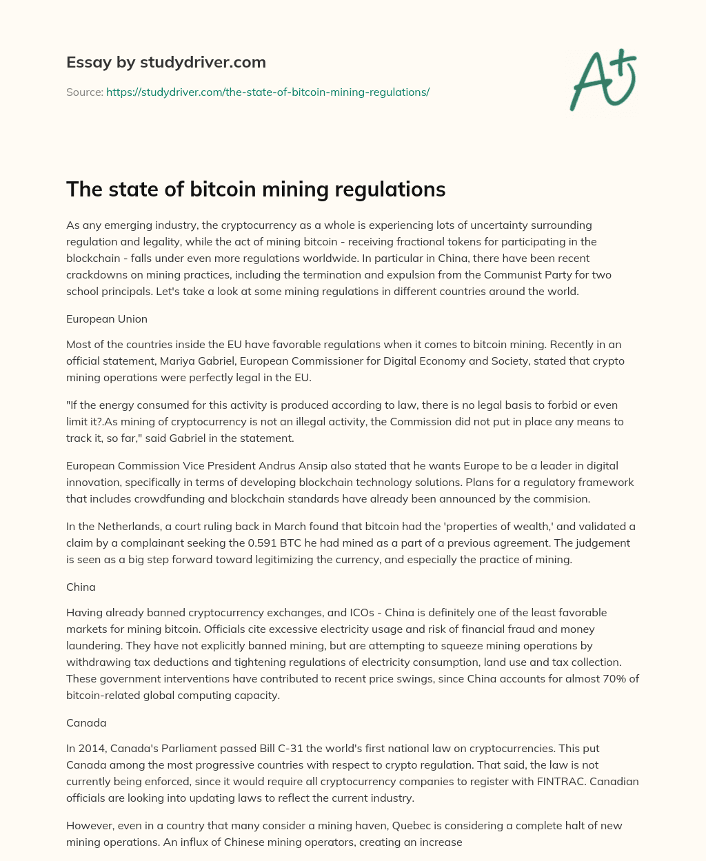 The State of Bitcoin Mining Regulations essay