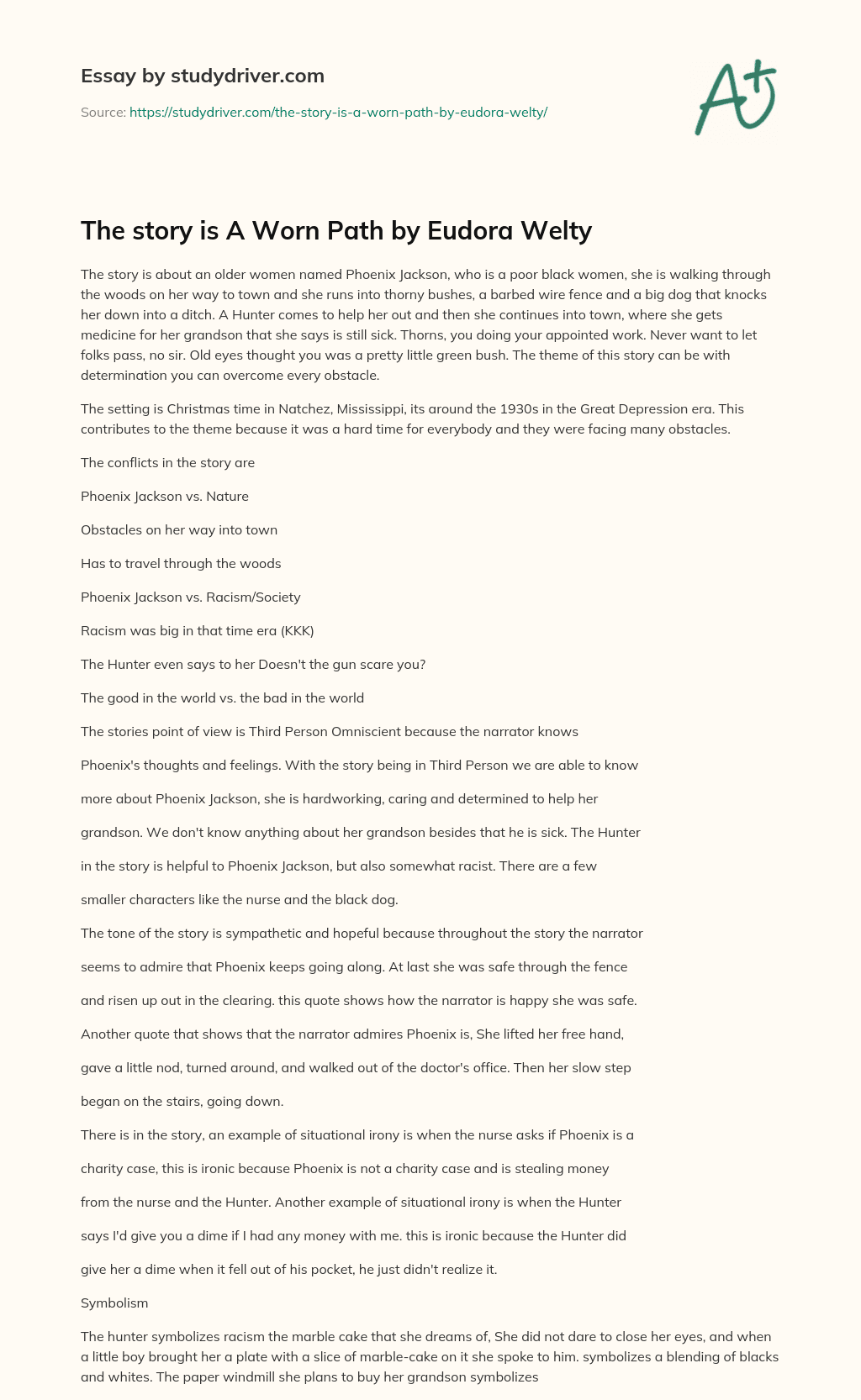 The Story is a Worn Path by Eudora Welty essay