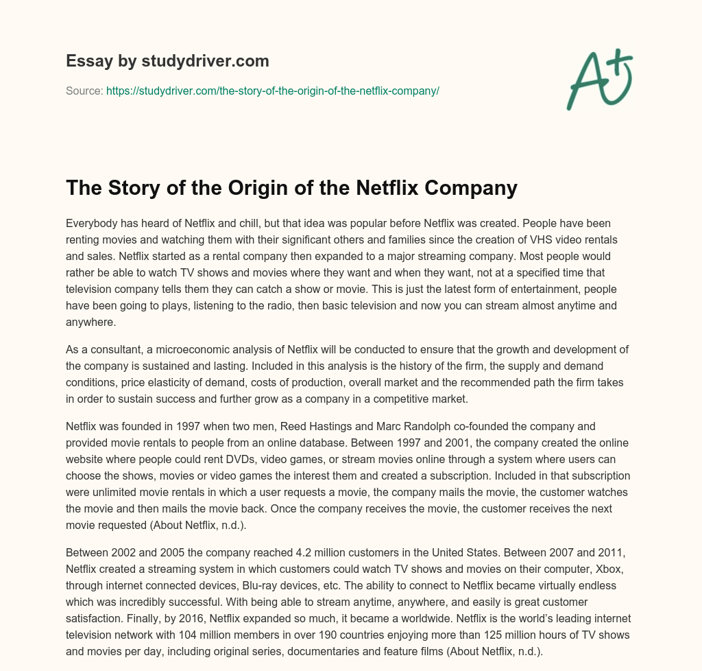 The Story of the Origin of the Netflix Company essay