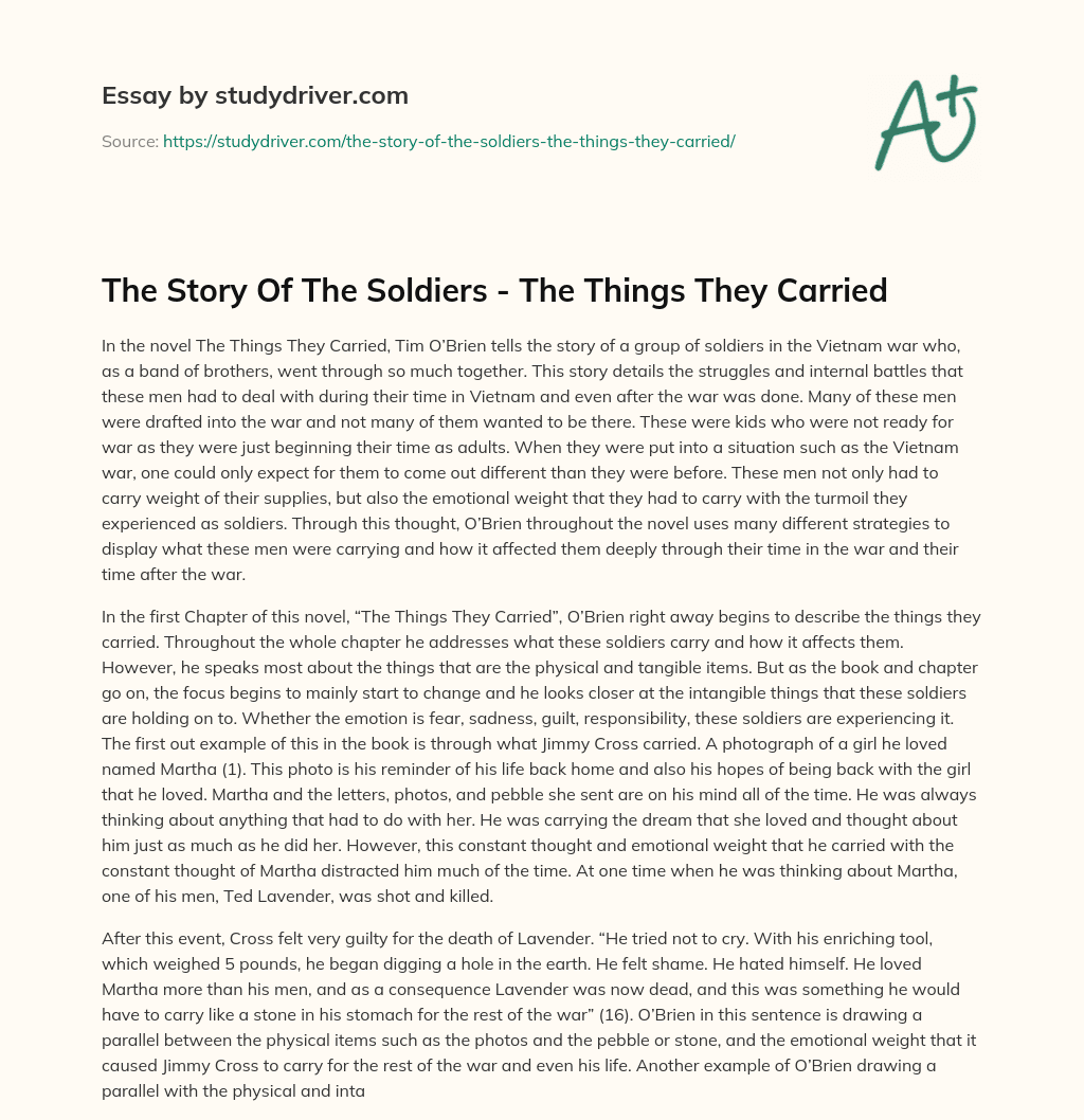The Story of the Soldiers – the Things they Carried essay