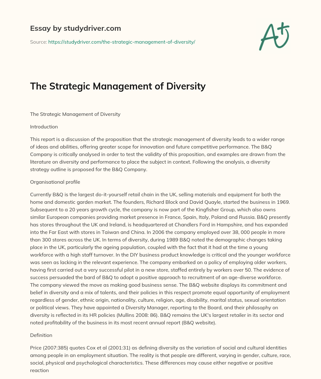 The Strategic Management of Diversity essay