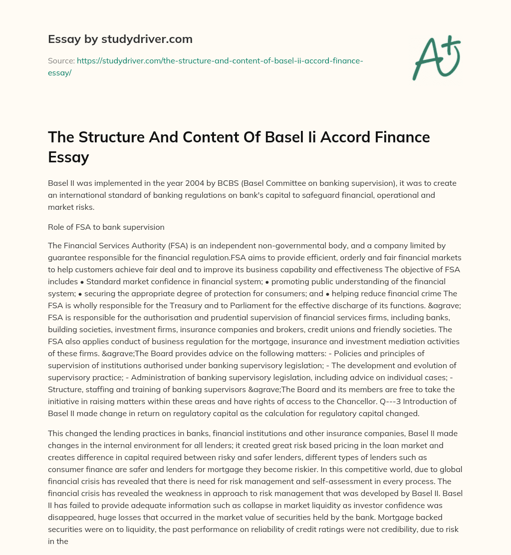 The Structure and Content of Basel Ii Accord Finance Essay essay