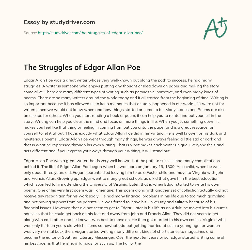 The Struggles of Edgar Allan Poe essay