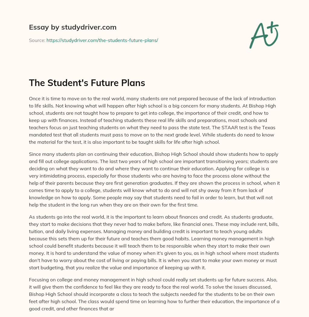 The Student’s Future Plans essay